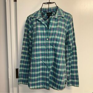 J. Crew Button Down Long Sleeve Shirt Blue & Green Plaid